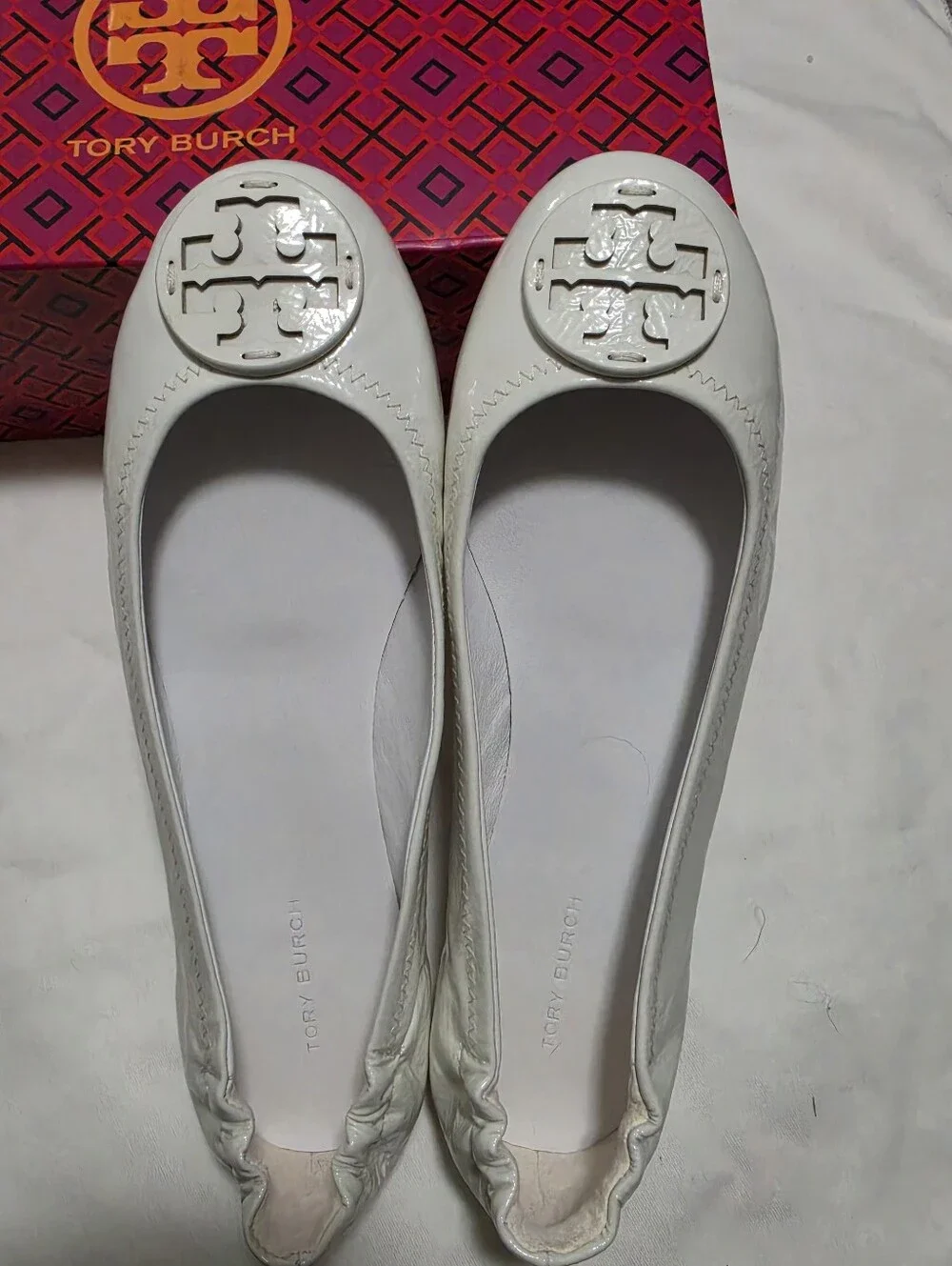 Tory Burch Minnie Travel Ballet Leather Logo, Soft Patent Leather
